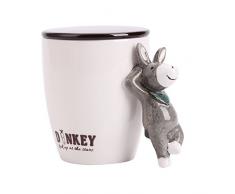UPSTYLE 3D Cute Cartoon Animal Keramik Kaffee Milch Tasse Tee Tasse mit Deckel und Griff Größe 14.8oz (440ml), keramik, Esel, 14.8 oz