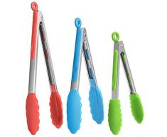 OITUGG Grillzange,Küchenzange, Packung mit 3 (7, 9 und 12) Edelstahl-Kochzangen, hitzebeständige Lebensmittelzange für Barbecue, Salat, Backen, Servieren, Buffet, Ofen, Brot, Nudeln (3 Farben)