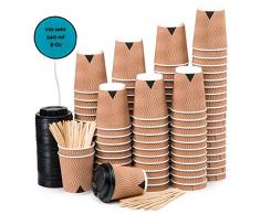 110 Kraft Gewellt Pappbecher Coffee to Go 240 ml 8 oz mit Deckel und Holz Rührstäbchen Zum Servieren von Kaffee, Tee, Heißen und Kalten Getränken