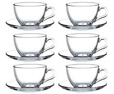 Pasabahce 97948-12-TLG Tassen mit Unterteller Basic, für Tee, Kaffee, Cappuccino, für 6 Personen