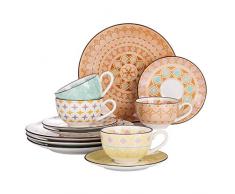 Vancasso Kaffeeservice Porzellan, Tulip 12 teilig Kaffeeset bunt für 4 Personen, Beinhaltet Kaffeetassen, Untertassen und Kuchentellern