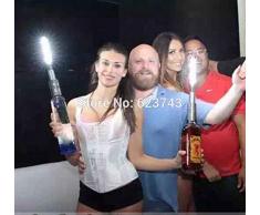 Buntes Blitzfeuerwerk und Feuerwerkskörper ersetzt durch leuchtenden Stab-Leuchtstab-Champagner-Weinstopper