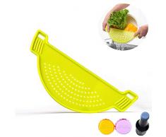 Premium Kunststoff Topfsieb/Topf-Abtropfsieb - Lebensmittelfilterbrett Sieb Abtropfen Spaghetti, Pasta, Fett, Gemüse, Obst, passend für bis zu 24,1 cm Topf - Bonus 2 Stück Silikon Bierflasche Kappen
