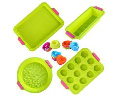 Basic 16-teiliges Backformen-Set, Antihaft-Paket mit Backformen und Backzubehör, Runde/Rechteck/Loaf/Muffinform, 12 Dessertform, Silikon-Wert Backset von KeepingcooX