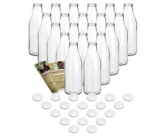 gouveo 20er Set Saftflasche 1.000 ml inkl. Verschluss to 48 Weiß, Likörflaschen, Schnapsflaschen, Essigflaschen, Ölflaschen