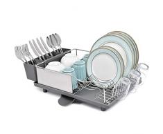 Kingrack Abtropfgestell, Edelstahl Abtropfgestell, Geschirrabtropfgestell mit Anti-Rost-Rahmen,2-Wege-Auslauf-Abtropfbrett-Design, abnehmbar & große 4 Fächer Utensilienhalter für Küche, grau
