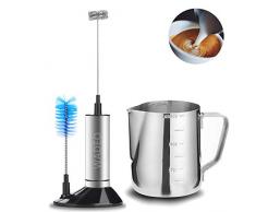 WADEO Milchaufschäumer elektrische testsieger Milchschäumer Set mit ständer Elektrischer Milchaufschäumer batteriebetrieb Edelstahl Doppeltem Quirl Und Einfachem Quirl für Cappuccino Kaffee