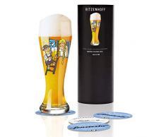 RITZENHOFF Weizen Weizenbierglas von Martina Schlenke, aus Kristallglas, 500 ml, mit fünf Bierdeckeln