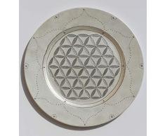 Wandteller mit Blume des Lebes in Silber, Deko Teller oder Tablett Beige mit Lebensblume, Wellness Geschenk für Hochzeit und Einweihung