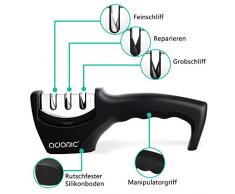 Adoric Manuelle Messerschärfer Messerschleifer, Messerschäfer 3 Stufen Messerschleifer Wolframstahl für Grobschliff, Diamant für mittelfeinen Schliff und Spezialkeramik für Feinschliff 3 Stufen