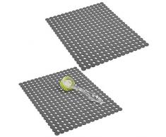 mDesign 2er-Set dekorative Spülbeckenmatte zum Schutz der Küchenspüle vor Kratzern – extragroße Abtropfmatte aus PVC – rutschfeste Spülmatte im Punktedesign zum Zuschneiden – grau