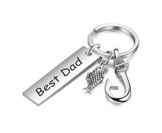 Personalisiert Silber Schlüsselring zum Männer Frauen Stilvoll Name Teller Fisch Angelhaken Schlüsselanhänger zum Mädchen Graviert Text Angepasst Geburtstag Geschenk Denkmal Hochzeit Jahrestag Paar