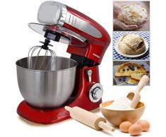 Syntrox Germany KM-6.5L Basic Küchenmaschine Knetmaschine Mixer, Edelstahl-Behälter, 6,5 Liter, Rot