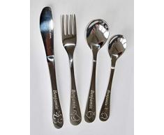 Kinderbesteck mit Namensgravur/MotivTiere / 4-teilig (alle 4 mit Name graviert) / aus hochwertigem Edelstahl/Gravur in ansprechender Schrift