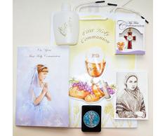 Catholic Gift Shop Ltd Mädchen Fist Erstkommunion Geschenk Set, Mädchen Kommunion Karte, Flasche Lourdes Wasser, Kommunion Halskette, Kelch Pocket Token mit Ein Kommunion Geschenk Tüte