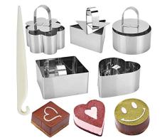 Dessert Ring - Mousse Ringe Dessertring Tortenring aus Edelstahl für Süßes Kuchen Mousseformen Schimmel Speiseringe Set 5-teilig Und 1 Messer, zum Backen und Dekorieren
