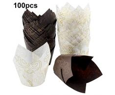 HQdeal Muffin Backförmchen, 100 Stück Tulpen-Backförmchen, Tulpe Cupcake Liner, Backbecher Papier Cupcake Förmchen für Cupcakes,Muffins für Hochzeiten und Geburtstag