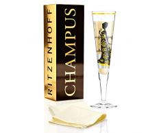 RITZENHOFF Champus Champagnerglas von Carolin Körner, aus Kristallglas, 200 ml, mit edlen Gold- und Platinanteilen, inkl. Stoffserviette