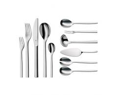 WMF Atria Besteckset, 12 Personen, 66 teilig, 60 Teile mit Servierbesteck, Monobloc-Messer, Cromargan Edelstahl poliert, glänzend, spülmaschinengeeignet