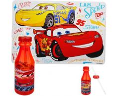 alles-meine.de GmbH 2 TLG. Set _ Platzdeckchen + Trinkbecher / Trinkflasche / Trinkglas - Disney Cars - Auto - Lightning McQueen - mit Strohhalm & Deckel - BPA frei - 420 ml - Ku..