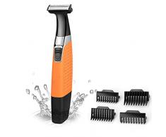 Elektrisch Rasierer Präzisionstrimmer Körperhaartrimmer Herren Haarschneider Trocken/Nass Haarschneidemaschine Kabellos Wiederaufladbare USB mit 4 Aufsatzkämmen & Reinigungsbürste (Orange)