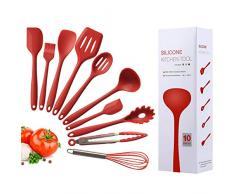 AMRTA Silkon Küchenhelfer 10 Stück Löffel Grillbürste Lebensmittelclip Schneebesen Pinsel Schaber Sieb Salatlöffel Spaghetti Schaufel Suppenlöffel Non Stick Sicherheit Umweltschutz BBQ Backen Kochen