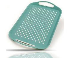 Berossi Tablett aus Kunststoff Unterlage mit Gummi Serviertablett mit Griff | rutschfest rechteckig mit Grip | Servieren auf Tablett Anti rutsch Noppen | rutschfeste Servierplatte Camping Tray Mint