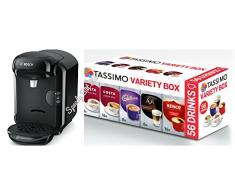 Bosch Tassimo Vivy 2 T14 tas1402gb 0,7 Liter, 1300 Watt schwarz Kaffeemaschine + T DISCS Pods Kaffee 56 Getränke ☕ Vielzahl Box Set