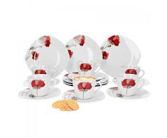 Van Well 18tlg. Kaffeeservice Monika für 6 Personen |Kaffeetassen + Unterteller + Kuchenteller | Mohn-Blume | edles Porzellan-Geschirr | Gastronomie