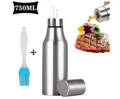Nifogo Öl Flasche Edelstahl - Öl & Essig Spender, Ölflasche küche Ölbehälter, Auslaufsicher Ausgießer Staubdicht, Sauce Cruet (750ml+Silikon Backpinsel)