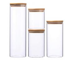 Leaf House Glasbehälter Φ10cm Vorratdosen Vorratsglas aus Borosilikatglas mit Bambus-Deckel, geeignet für Lebensmittel (Set of 4)