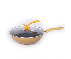 INEP Antihaft-Induktionswok, Wok mit vergüteter Glasabdeckung und Rutschfester Griff kalter Antihaft- elektromagnetischer Wok - hartanodisiert 32 cm