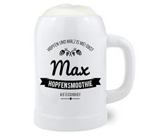 Bavariashop BierkrugHopfensmoothie mit Wunschtext, Steinkrug, 0,5 Liter, Geschenkidee aus Bayern