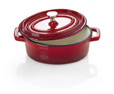 Cocotte Gusseisen emaliert rot/weiß ovale Form 12 x 8 x 8 cm
