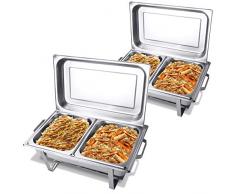COSTWAY 2 x 9L Chafing Dish, Speisewärmer aus Edelstahl, Warmhaltebehälter, Wärmebehälter, Warmhaltegerät inkl. 4 Brennpastenbehälter für Chafing, Großküche, Catering, Buffet und Party, Silber