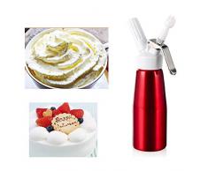 OU BEST CHOOSE 500ml Schlagsahne Spender Cream Whipper, Schaumcreme Mousse Aluminium Siphon Container mit 3 Düsen Dekorieren, für DIY Kuchen Desserts (rot)