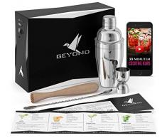 Beyond Cocktail Shaker Set mit Videokurs - Edelstahl Cocktail Set mit Bar Zubehör in Geschenkbox - Mixer mit Sieb, Messbecher, Jigger, Stössel, Löffel - Edles Cocktailmixer Barset - Cocktailshaker Set