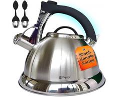 Pykal Pfeifkessel mit iCool-Griff, mit chirurgischem Edelstahl Teekessel für alle Kochplatten, 2 kostenlose Teesiebe enthalten, 3 Quart