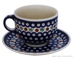 Bunzlauer Keramik Tasse mit Untertasse (Milchkaffeetasse) 0.5 Liter Dekor 41