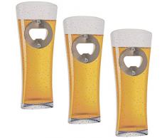 marion10020 Metall-Flaschenöffner Kapselheber Flaschen Öffner Kapsel Heber Bottle Opener, Bierglas, mit Holzgriff & Magnet, 3er-Set