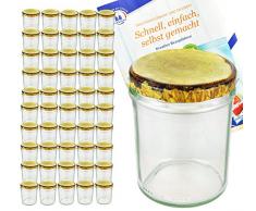 MamboCat 50er Set Sturzglas, 435 ml mit to 82, Deckel mit Holz-Dekor, Einmachglas, Einweckglas inkl. Diamant-Zucker Gelierzauber Rezeptheft