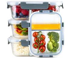 Zoë&Mii hochwertige Glas Frischhaltedose mit Deckel – 8 Teiliges, 3-Fach, Vorratsdosen Glas, Set mit TITAN Deckel – Auslaufsichere Meal Prep Container aus Glas – Praktisches Mikrowellengeschirr-1050ml