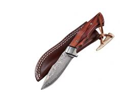 PARFORCE Jagdmesser Damast Milan Griff aus Makassar-Ebenholz inklusive Lederscheide und Geschenkbox