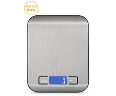 BENEFAST 1g bis 5 Kg Digitalewaage Küchenwaage,großes leuchtendes LCD-Display, Hochpräzise Elektronische Waage aus Edelstahl,Flüssigkeitsmessung,Tara-Funktion