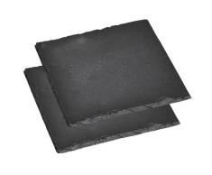 Kesper Servierplatte, 2er Pack, Schieferplatte, Buffet-Platte, aus Schiefer, geölt, Maße: 200 x 200 mm, schwarz