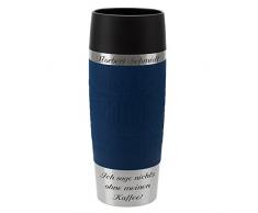 Emsa Thermobecher Travel Mug Blau 360 ml mit persönlicher Rund-Gravur gelasert Edelstahl Soft-Touch-Manschette Quick Express Verschluss