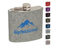ebos Edelstahl Flachmann, 180ml - Verschiedene Motive ✓ Filzhülle ✓ Robust | Taschenflachmann in Silber für Schnaps | edle Taschenflasche mit Hülle aus 100% Woll-Filz (Gipfelstürmer hellgrau)