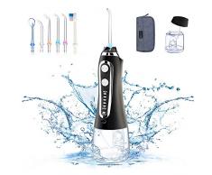 Munddusche Kabellos 5 Modi Wasser Flosser 300ML Wassertank Profi IPX7 wasserdichter Elektrische Zahnreiniger mit 6 Düsen & 2000Ah Lithiumbatterie Oraler Irrigator für Zuhause und Reise (Schwarz)