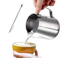 Milchkännchen, Dailyart Milchkännchen aus Edelstahl Milk Pitcher 350ml/12oz Milchkanne mit Messung Mark und Latte Art Pen, Milchschaumkännchen Milch Aufschäumen für Cappuccino und Latte Art, Silber
