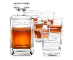 Murrano Whiskey Karaffe + 6er Whiskygläser Set mit Gravur - 700ml Whisky Dekanter - Geschenk zum Geburtstag für Männer - Gentleman Whiskey